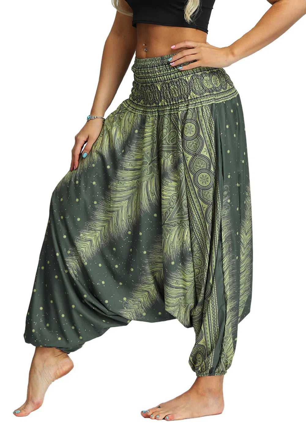 Women's Bohemian Harem Pants Smocked Waist Trousers-Maas