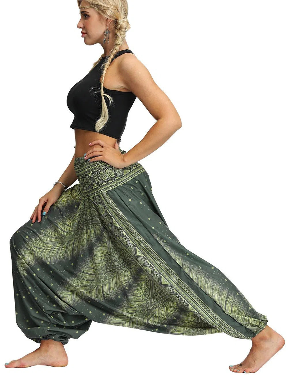 Women's Bohemian Harem Pants Smocked Waist Trousers-Maas