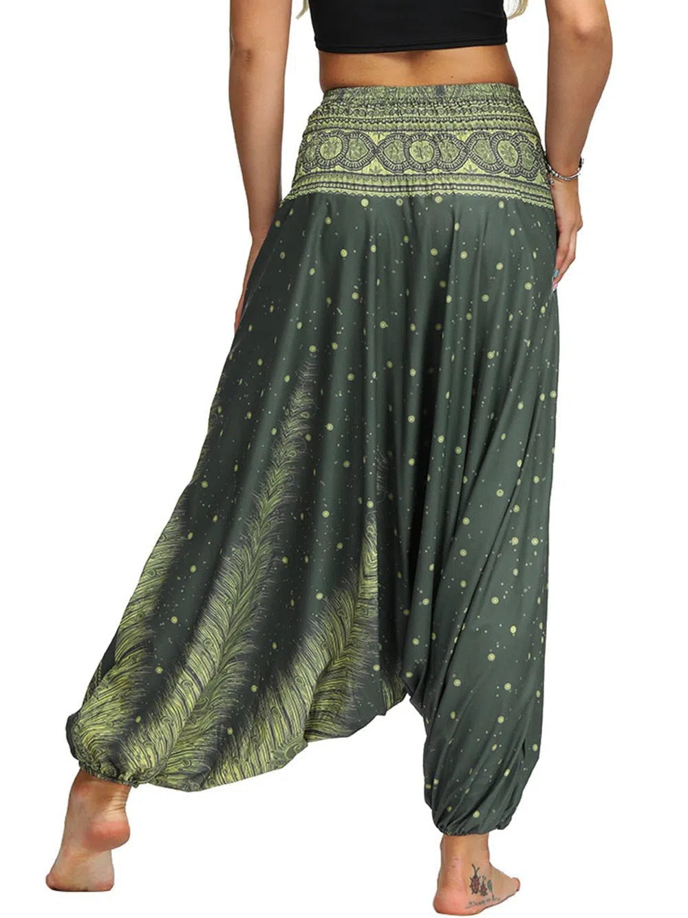 Women's Bohemian Harem Pants Smocked Waist Trousers-Maas