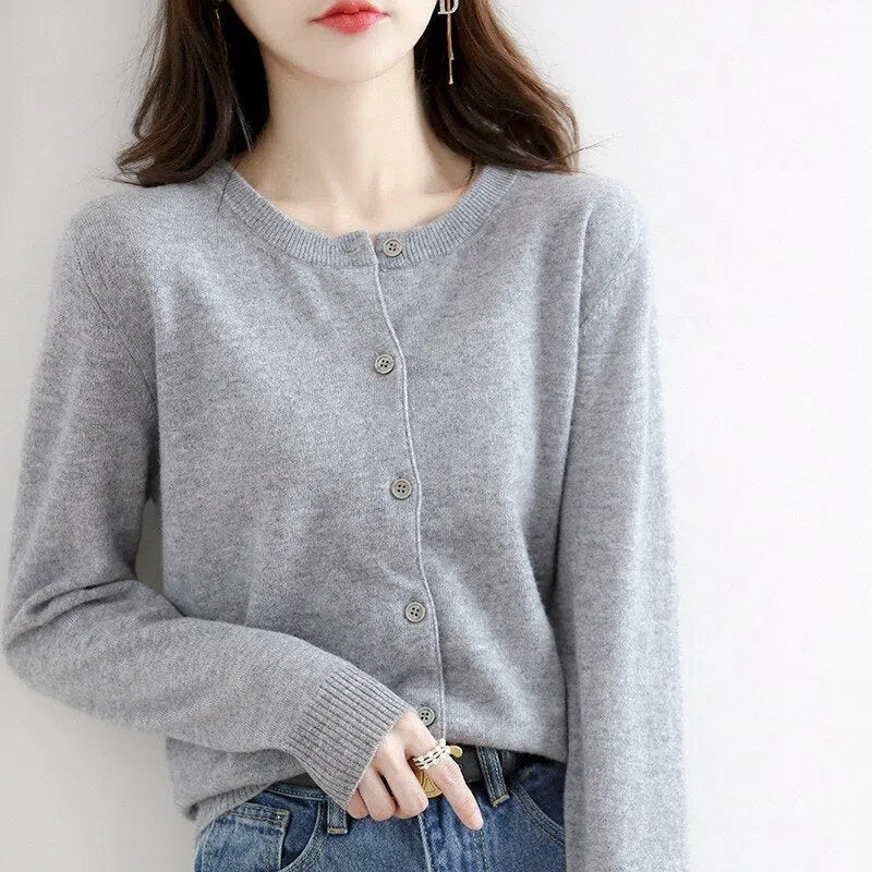 Women's Cardigan Sweater Long Sleeves Tops O Neck Wool Vintage-Maas