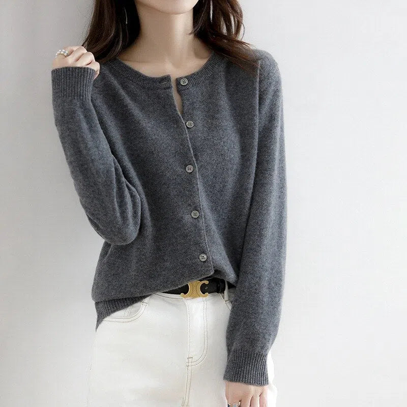 Women's Cardigan Sweater Long Sleeves Tops O Neck Wool Vintage-Maas