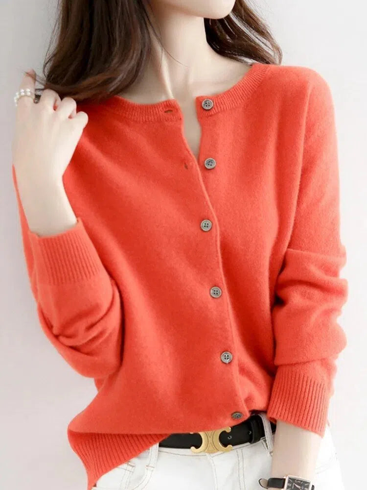 Women's Cardigan Sweater Long Sleeves Tops O Neck Wool Vintage-Maas