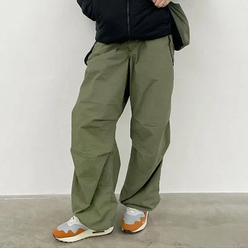 Women's Cargo Pants Solid Pockets Drawstring Baggy Trousers-Maas