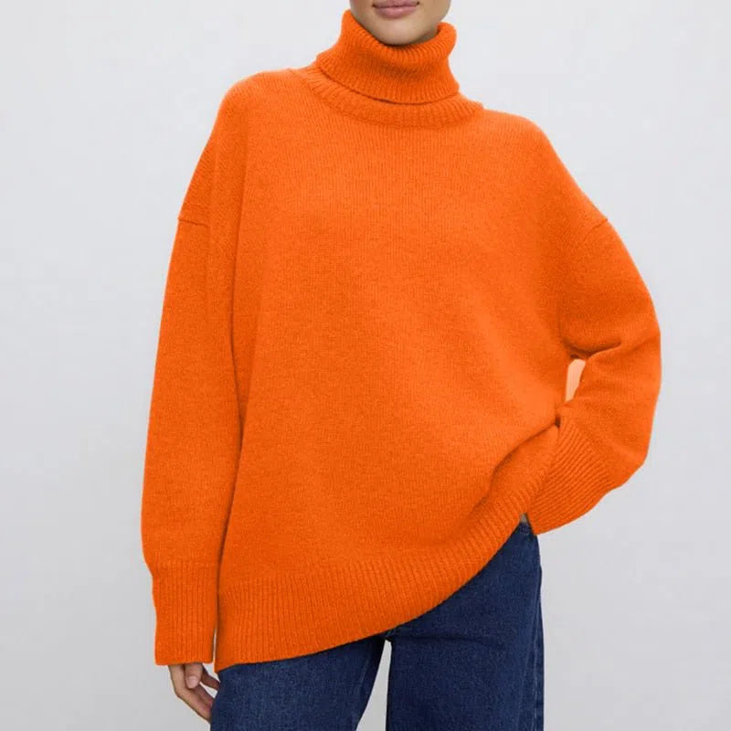 Women's Cashmere Turtle Neck Sweater Pullovers O Neck Loose-Maas