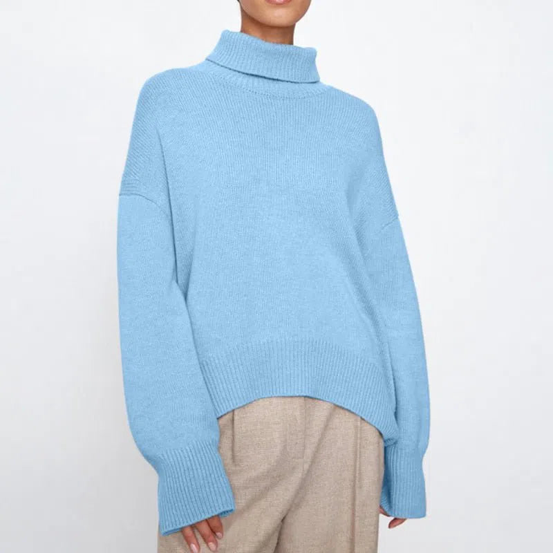 Women's Cashmere Turtle Neck Sweater Pullovers O Neck Loose-Maas