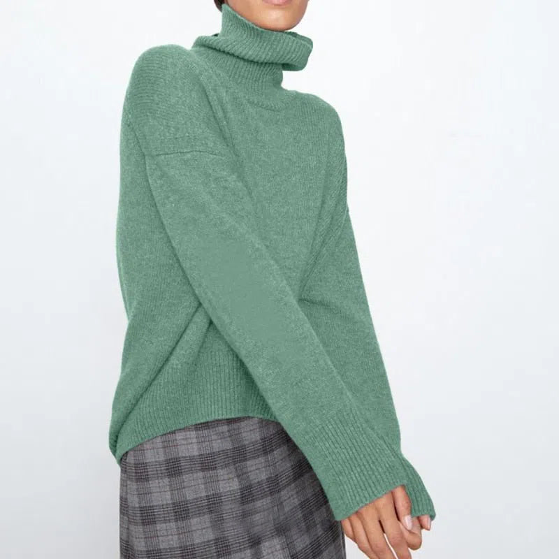 Women's Cashmere Turtle Neck Sweater Pullovers O Neck Loose-Maas