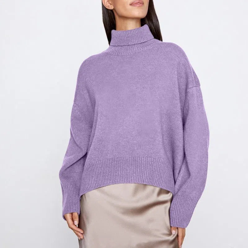 Women's Cashmere Turtle Neck Sweater Pullovers O Neck Loose-Maas