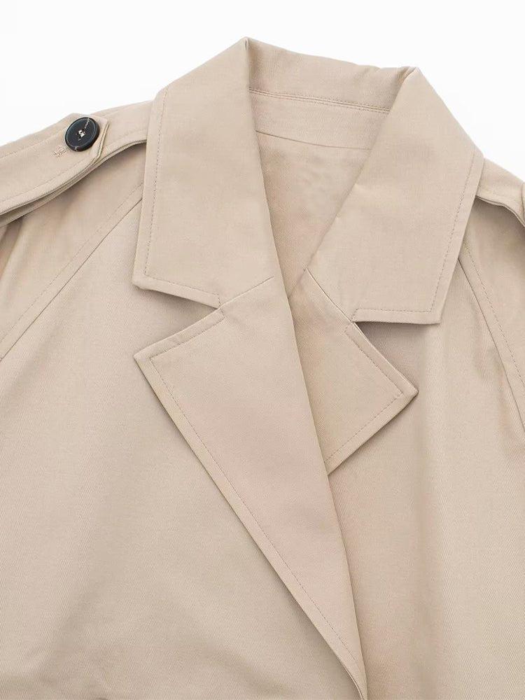 Women's Cropped Trench Jacket Vintage Notched Neck Chic Lady Coat-Maas