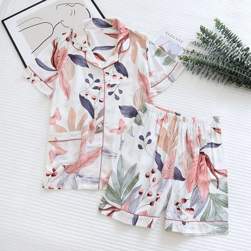 Women's Cute Cartoon Floral Pajamas Two-piece Long Sleeves-Maas