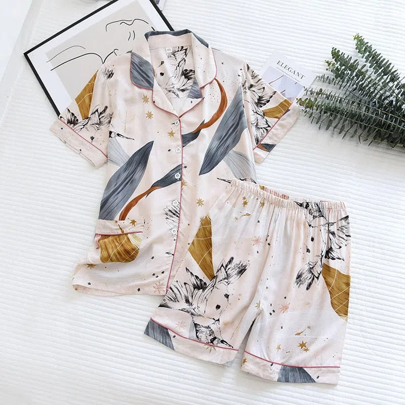 Women's Cute Cartoon Floral Pajamas Two-piece Long Sleeves-Maas