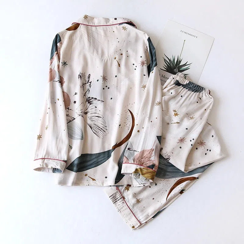 Women's Cute Cartoon Floral Pajamas Two-piece Long Sleeves-Maas