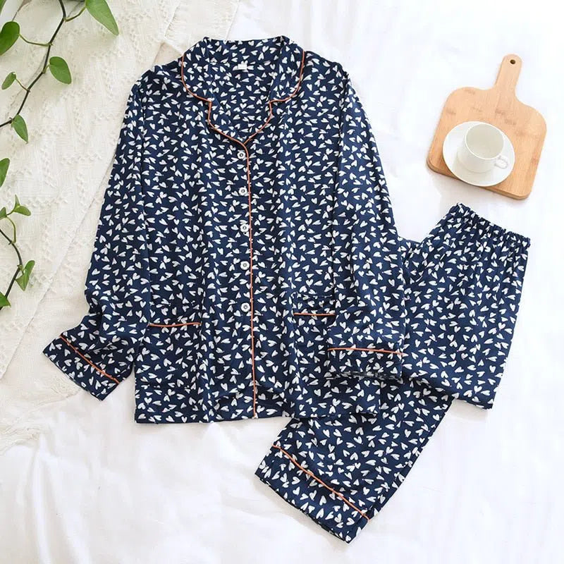 Women's Cute Cartoon Floral Pajamas Two-piece Long Sleeves-Maas