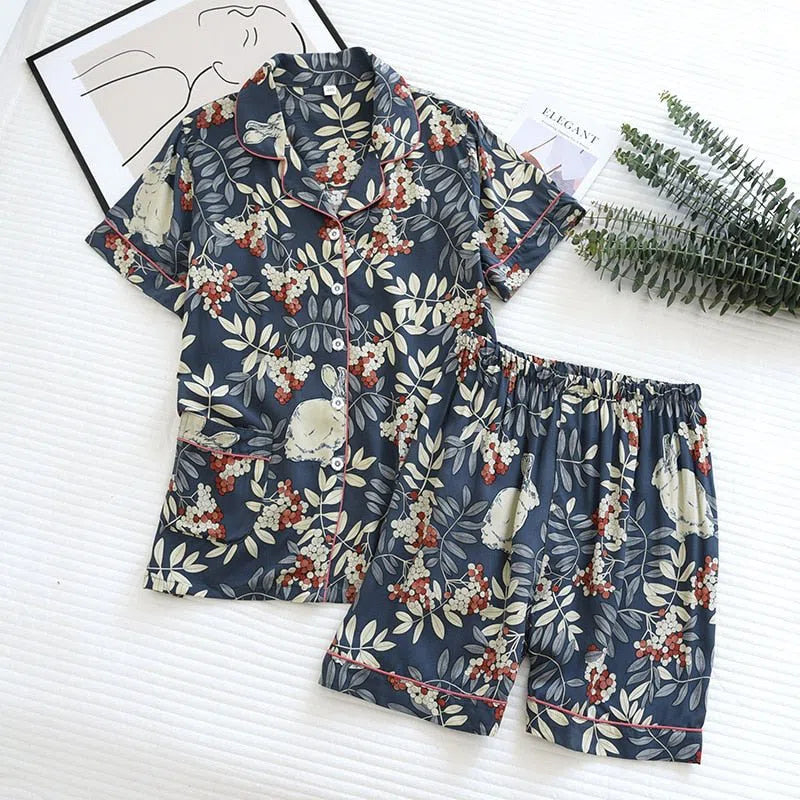 Women's Cute Cartoon Floral Pajamas Two-piece Long Sleeves-Maas