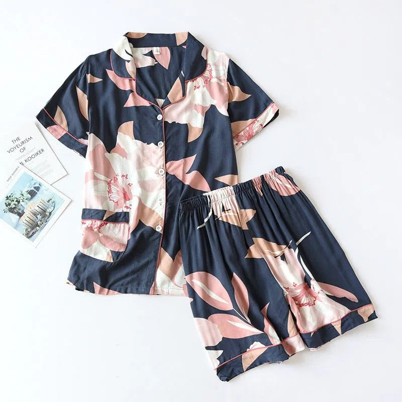 Women's Cute Cartoon Floral Pajamas Two-piece Long Sleeves-Maas