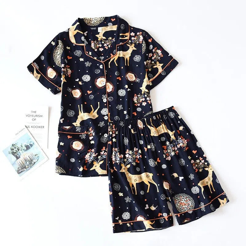 Women's Cute Cartoon Floral Pajamas Two-piece Long Sleeves-Maas