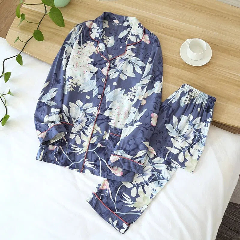 Women's Cute Cartoon Floral Pajamas Two-piece Long Sleeves-Maas