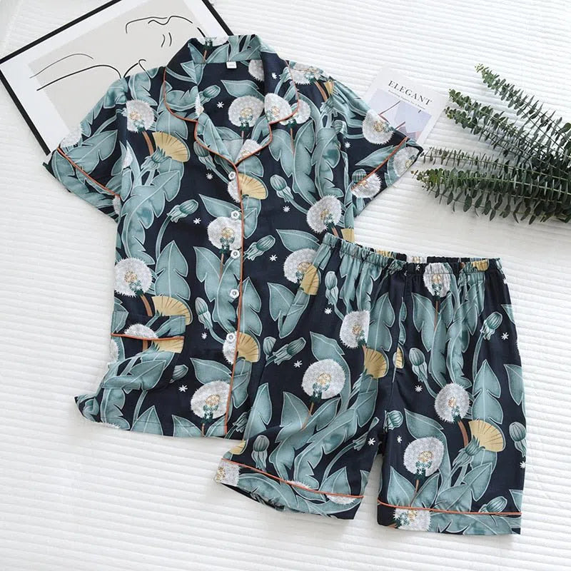 Women's Cute Cartoon Floral Pajamas Two-piece Long Sleeves-Maas