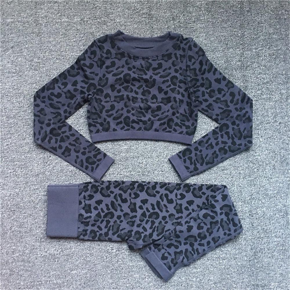 Women's Fashion Sexy Leopard Printed Yoga Set Shockproof Leggings Workout Suit-Maas