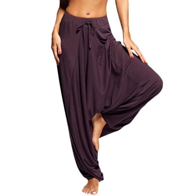 Women's Harem Pants Casual Loose Baggy Solid Color Elastic Waist-Maas