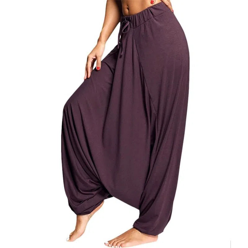 Women's Harem Pants Casual Loose Baggy Solid Color Elastic Waist-Maas