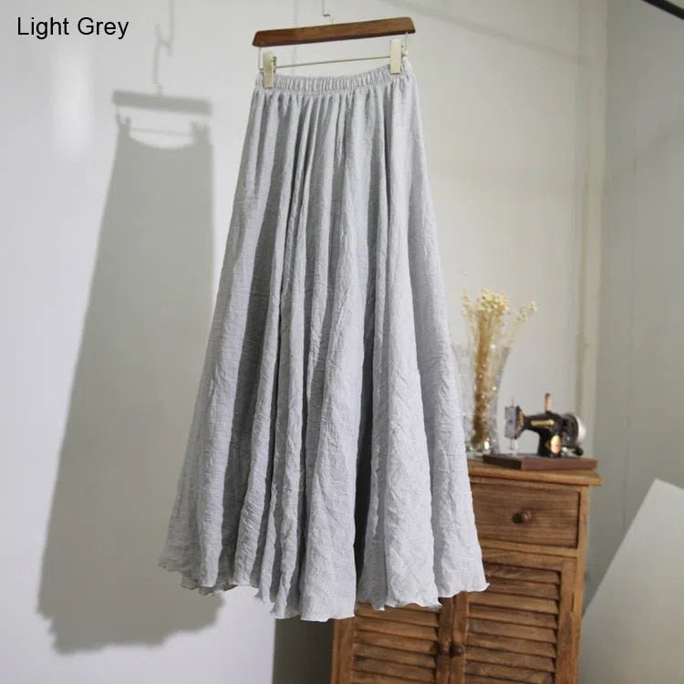 Women's High Waist Linen Maxi Skirt Casual Elastic Two Layers-Maas