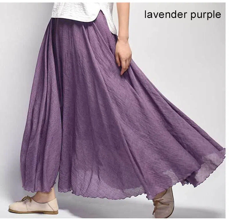 Women's High Waist Linen Maxi Skirt Casual Elastic Two Layers-Maas