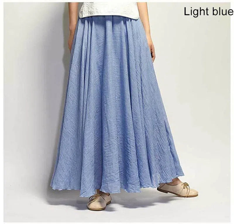 Women's High Waist Linen Maxi Skirt Casual Elastic Two Layers-Maas