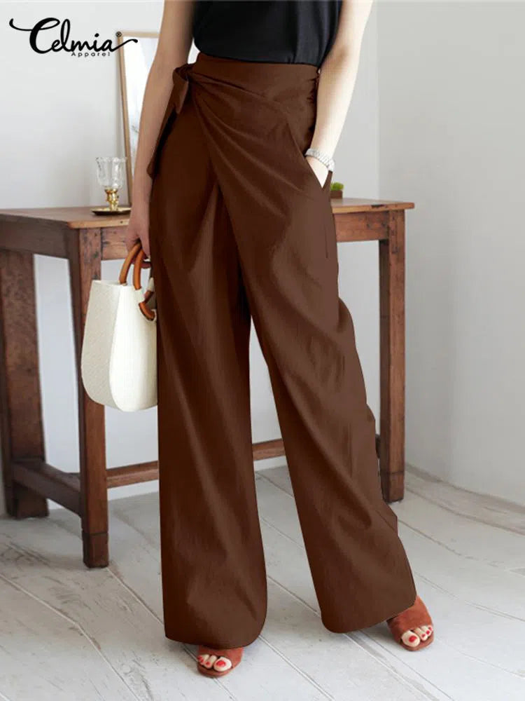 Women's High Waist Pants Cotton Long Trousers Leisure Casual Wide-Maas