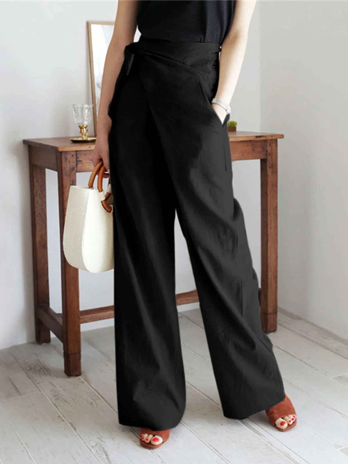 Women's High Waist Pants Cotton Long Trousers Leisure Casual Wide-Maas