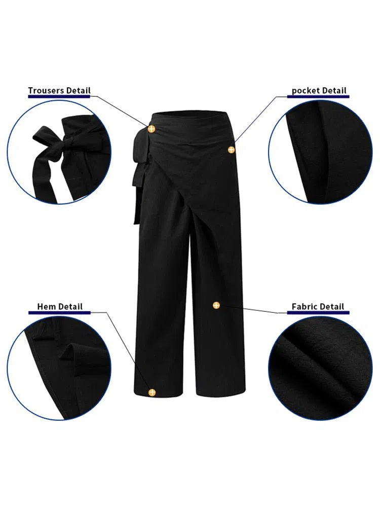 Women's High Waist Pants Cotton Long Trousers Leisure Casual Wide-Maas