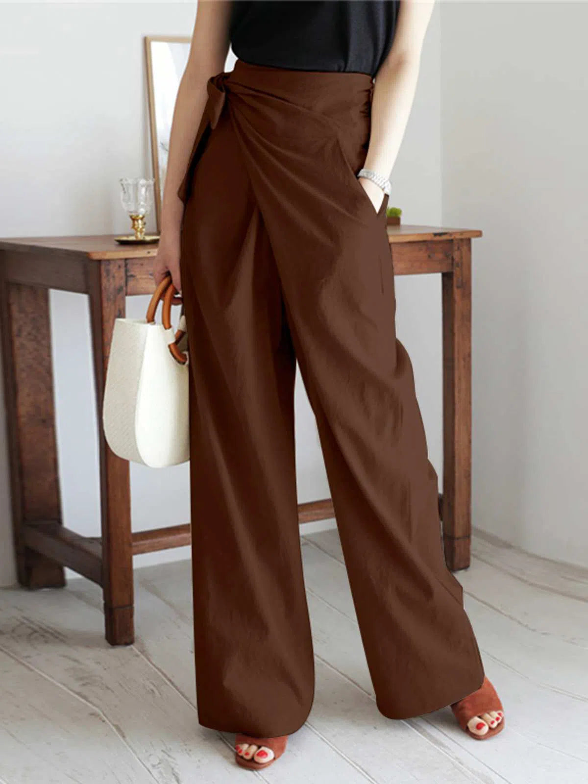 Women's High Waist Pants Cotton Long Trousers Leisure Casual Wide-Maas