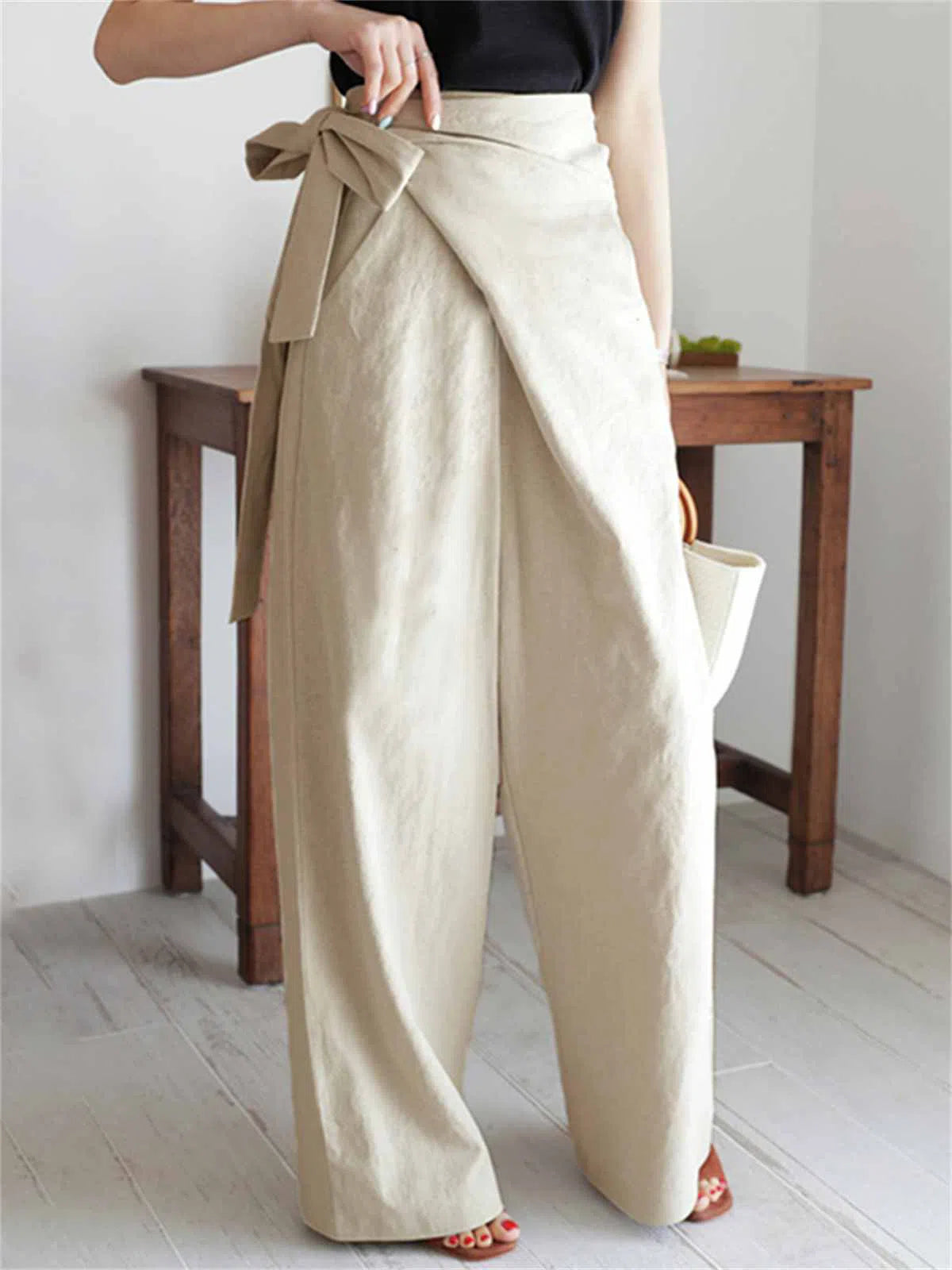 Women's High Waist Pants Cotton Long Trousers Leisure Casual Wide-Maas