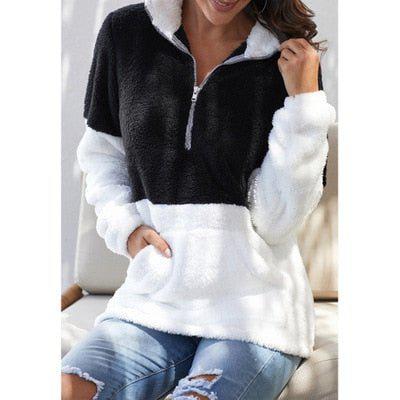 Women's Jacket Stitching Plaid Ladies Hooded Zipper Coat Cashmere Coat-Maas