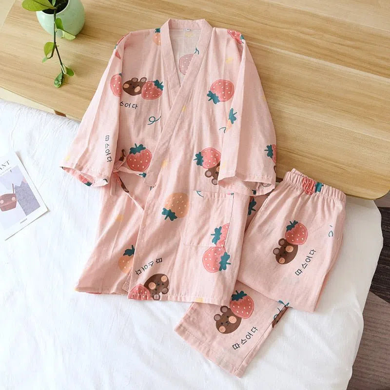 Women's Japanese Style Pajamas Set 100% Cotton Two-Piece-Maas