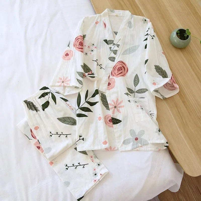 Women's Japanese Style Pajamas Set 100% Cotton Two-Piece-Maas