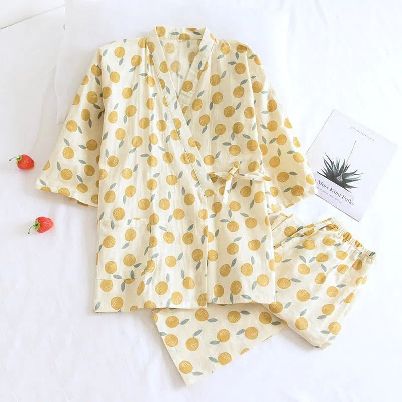 Women's Japanese Style Pajamas Set 100% Cotton Two-Piece-Maas