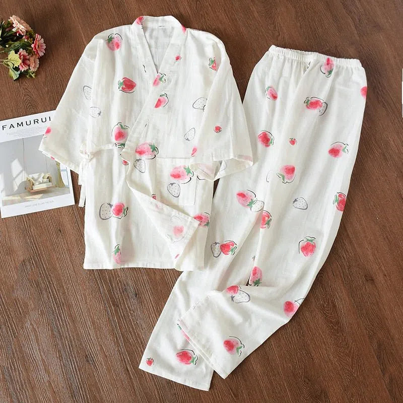 Women's Japanese Style Pajamas Set 100% Cotton Two-Piece-Maas