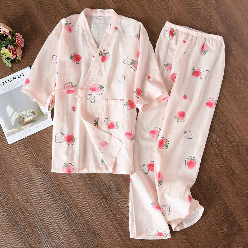 Women's Japanese Style Pajamas Set 100% Cotton Two-Piece-Maas