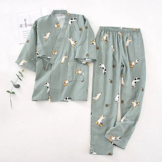 Women's Japanese Style Pajamas Set 100% Cotton Two-Piece-Maas