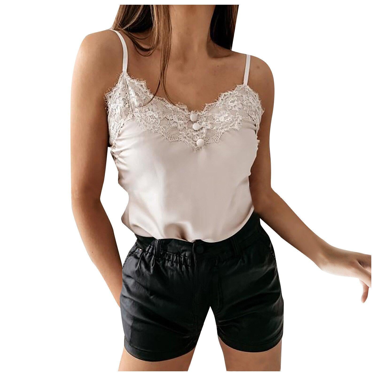 Women's Lace Silk Camis Tops Sleeveless Short Corset Camisole Elegant French Floral Lace-Maas