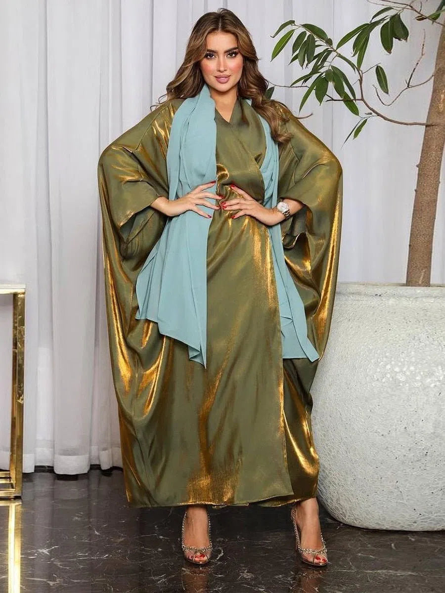 Women's Loose Coverup Kimono Silk Satin Long Dress Open Front Dress Muslim-Maas