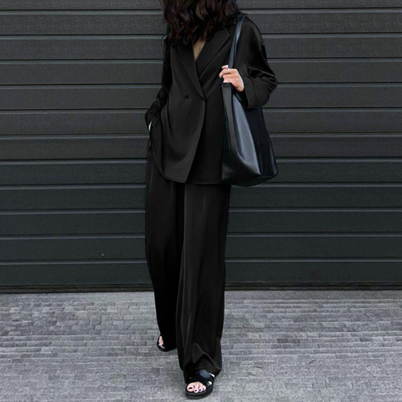 Women's Loose Sets Long Sleeve Shirts Wide Leg Pants Oversized-Maas