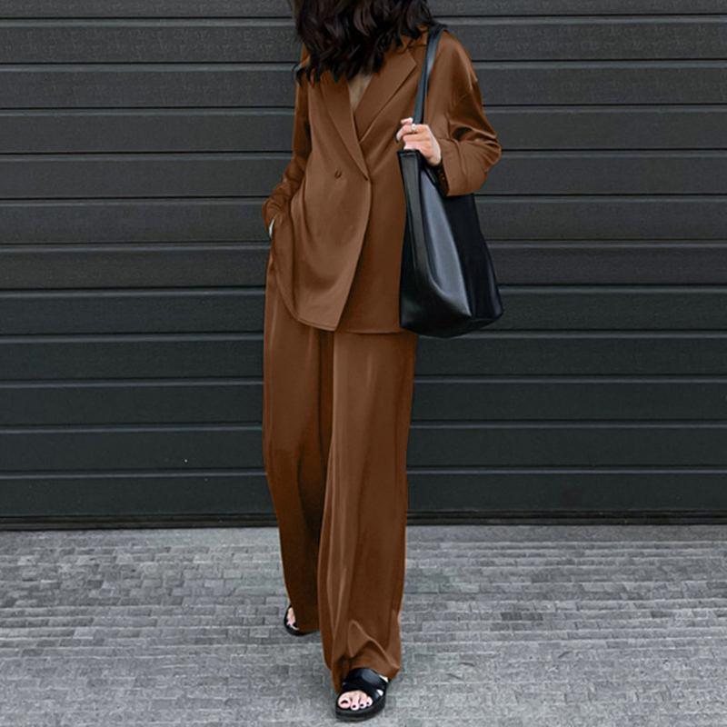 Women's Loose Sets Long Sleeve Shirts Wide Leg Pants Oversized-Maas