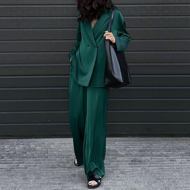 Women's Loose Sets Long Sleeve Shirts Wide Leg Pants Oversized-Maas