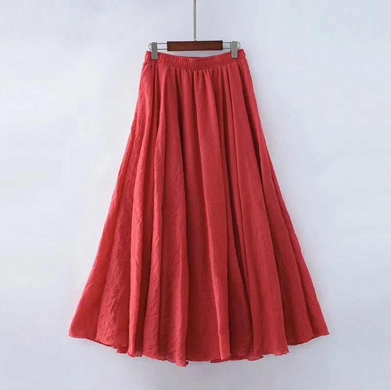 Women's Maxi Skirt Elastic High Waist Pleated Beach Skirts Boho-Maas