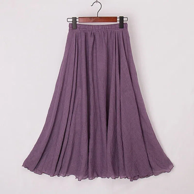 Women's Maxi Skirt Elastic High Waist Pleated Beach Skirts Boho-Maas