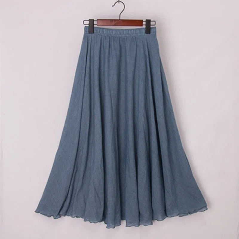 Women's Maxi Skirt Elastic High Waist Pleated Beach Skirts Boho-Maas