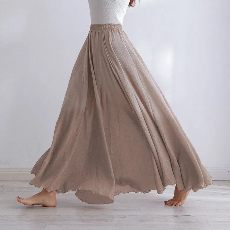 Women's Maxi Skirt Elastic High Waist Pleated Beach Skirts Boho-Maas