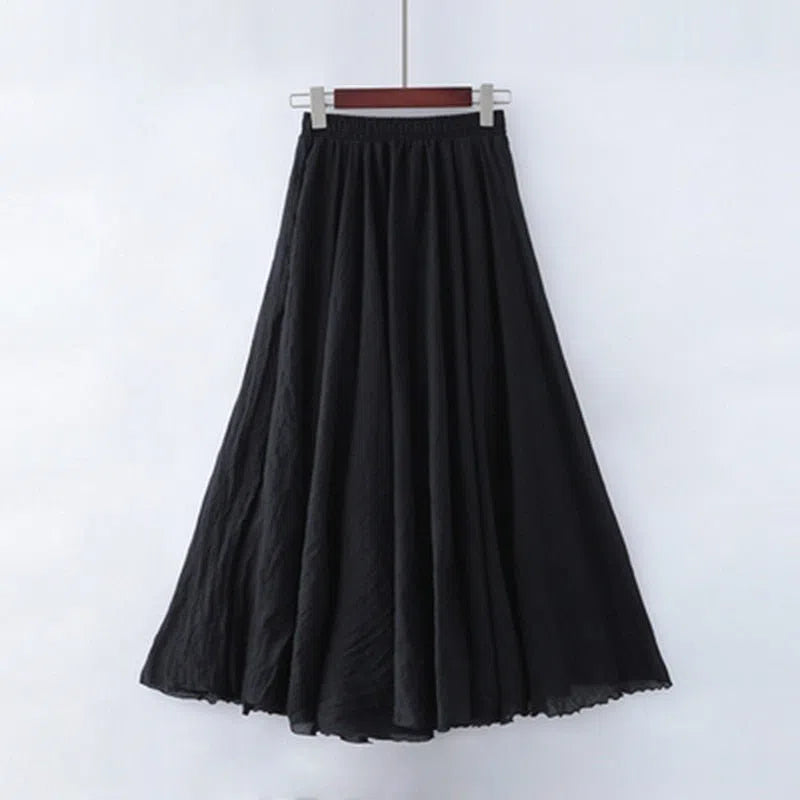 Women's Maxi Skirt Elastic High Waist Pleated Beach Skirts Boho-Maas