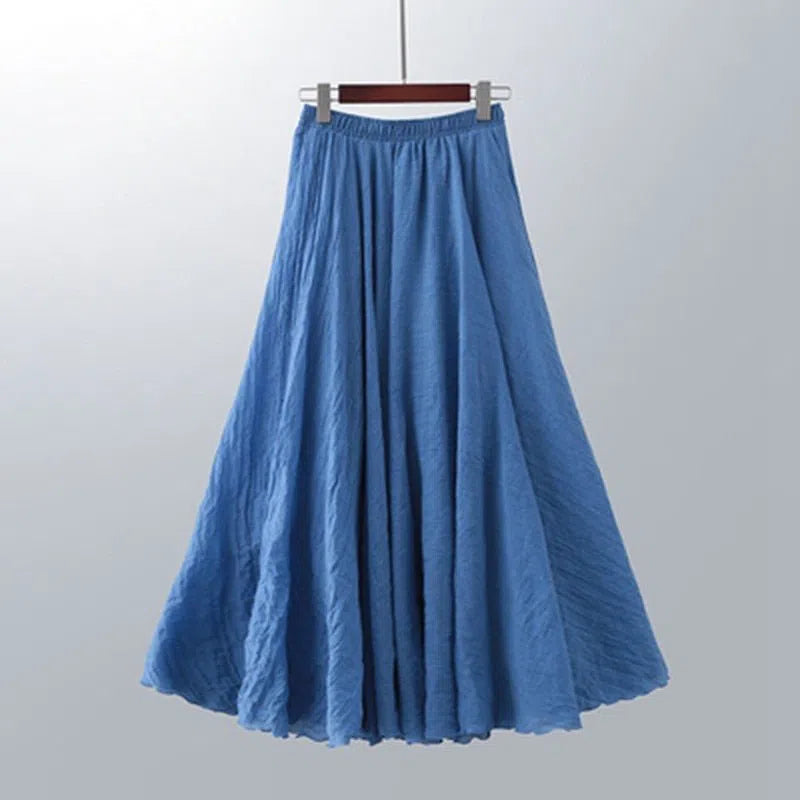 Women's Maxi Skirt Elastic High Waist Pleated Beach Skirts Boho-Maas